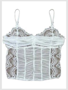 I.AM.GIA White Lace Corset Cami Top Ruched Bow Detail Y2K Fully Lined XL
